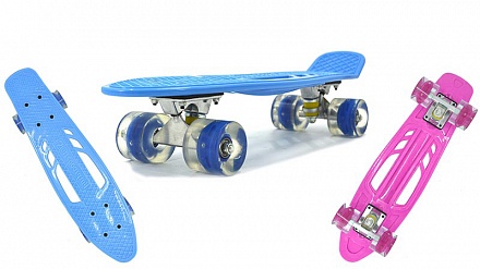 Скейт пластиковый, колеса со светом 60 х 45 мм, алюминиевые траки, 2 ручки для переноски, 2 цвета 